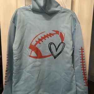 Light Blue Pullover Hoodie with Graphic Football & Heart